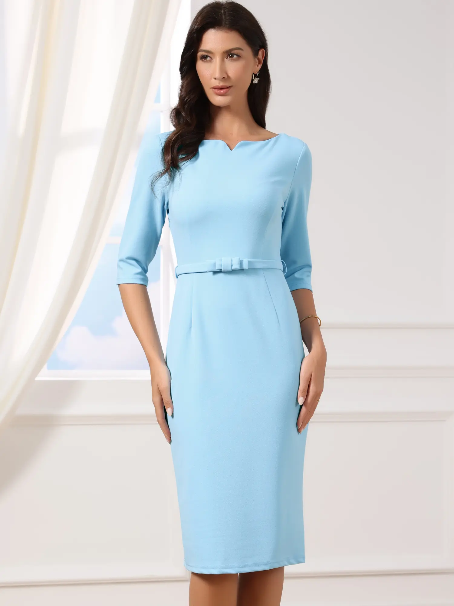 INSPIRE CHIC Work Dress for Women 3/4 Sleeve Boat Neck Back Slit Business Casual Elegant Dresses with Belt - TikTok Shop INSPIRE CHIC Work Dress for Women 3/4 Sleeve Boat Neck Back Slit Business Casual Elegant Dresses with Belt - TikTok Shop