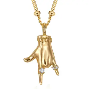 Gold-plated Hand Pendant Necklace for Women – Dainty Cubic Zirconia Charm Chain, Trendy Statement Jewelry Gifts