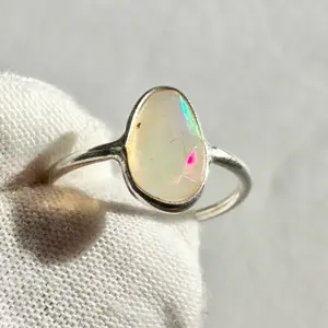 Vintage Style Rosecut Ethiopian Opal Sterling Silver Stacker Ring