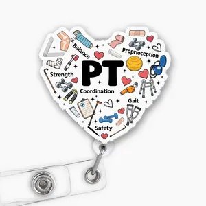 PT Badge Reel - Physical Therapist Retractable ID Holder, Nurse Badge Pull Clip, Cute Therapy Name Tag Accessory Gift