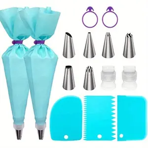 Complete Cake Decorating Set: Reusable Piping Bags & Tips, Standard Converters & Silicone Rings - Perfect For Baking!