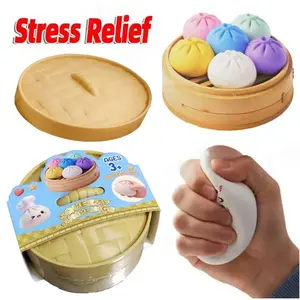 Dumpling Squishy Stress Balls, Colorful Fidget Sensory Toys, Simulation Food Squishies with Steamer Bun Dough Squeeze Gifts for Stress Relief