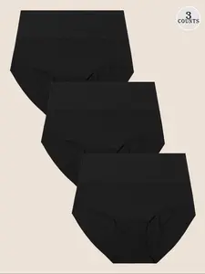 3 Pack Seamless High Waist Bikini Underwear, Comfortable Solid Color Fitted Style, All Season Wear, Moderate Fabric Thickness