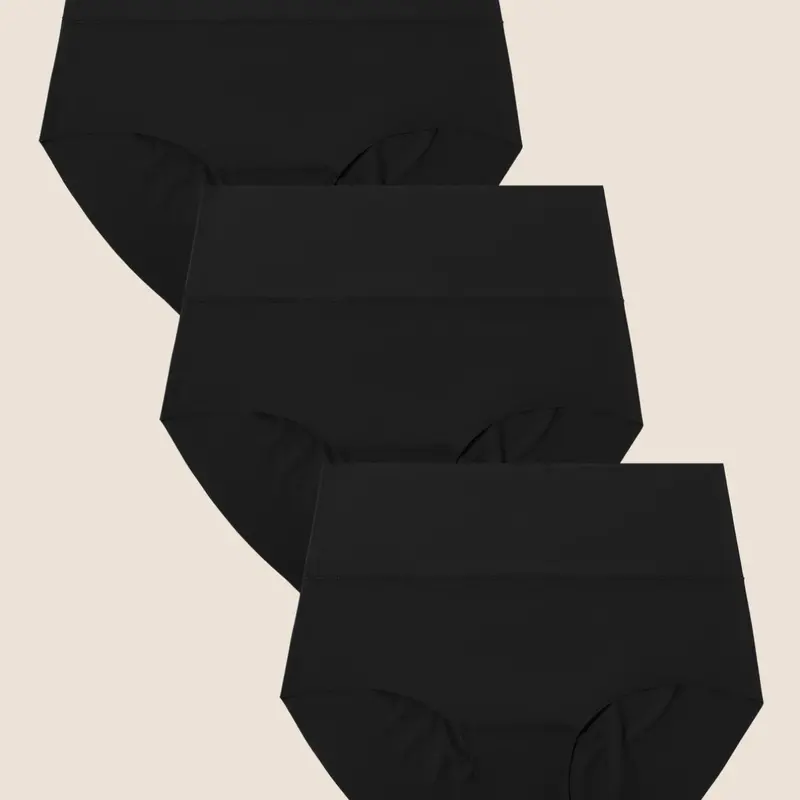 3/5 Pack Seamless High-Waist Smooth Soft Plain Knit Lingerie, Comfortable Bikini Underwear Panties, Fitted Modest Style, All Seasons Wear, China Made, High Waisted Panty
