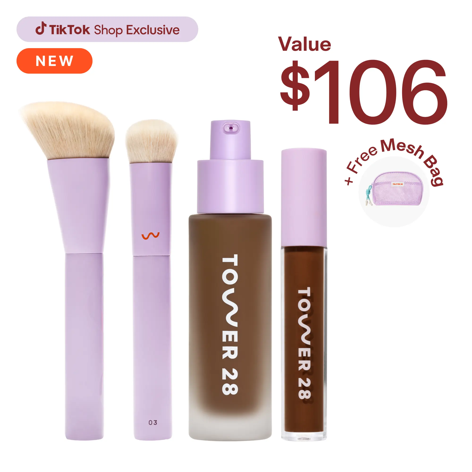 Tower 28 Complexion Set - Swipe Foundation, Concealer & 2 Brushes