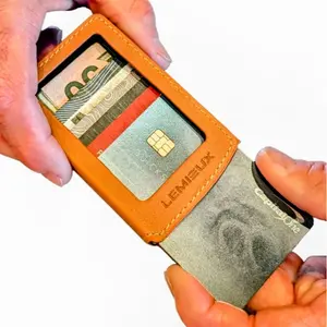 LEMEUX FullMetal Wallet | Leather Edition - Modern Minimalist Design with CNC-Machined Aluminum Frame & Full-Grain Texas Leather Exterior.  RFID-Blocking Technology with Satisfaction Guarantee.
