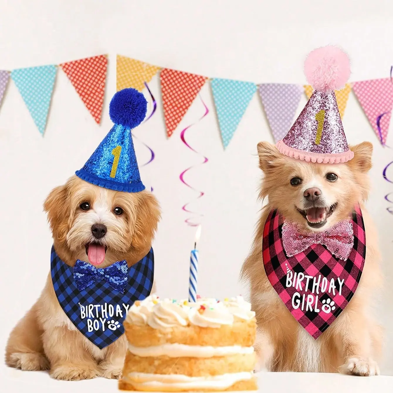 Cute Birthday Bandana Scarf & Hat Set Costume for Pets, Chihuahua Accessories, Ideal for Puppy Dogs Cats Rabbits, Perfect Accessory for Birthdays Weddings Festive Occasions