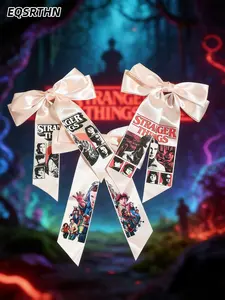 Stranger Things: Retro Bow Hair Accessory, Hair Clip: When the mysterious power of Hawkins meets the girlish heart, the satin bow is printed with Demogorgon and main characters, interwoven with cream and soft pink. It is not only a nostalgic collection