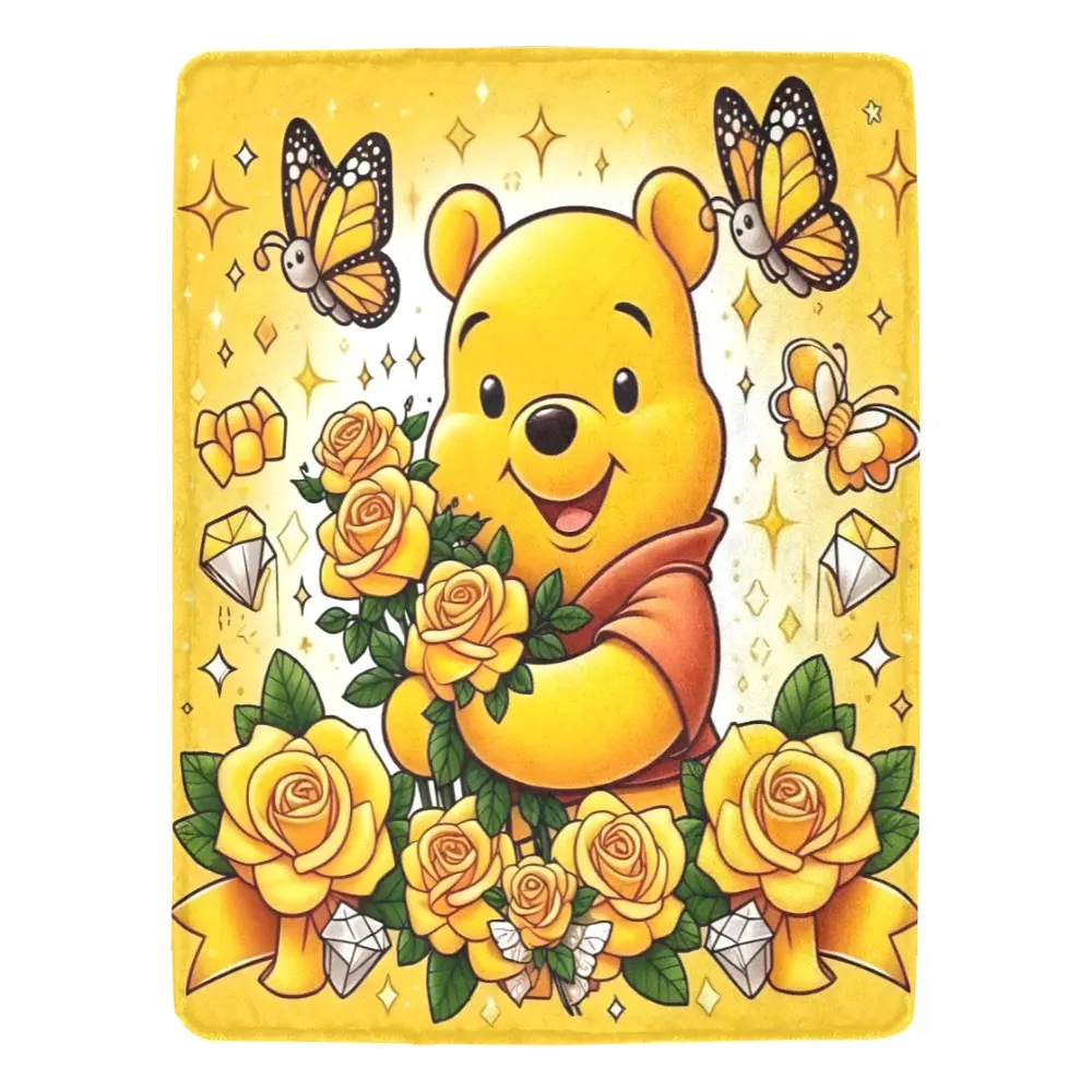[SummerVibes] DISNEY CLASSIC Winnie the Pooh & Tigger Floral Throw Blanket - Ultra-Soft Flannel, Cartoon Print with Roses & Butterflies, All Seasons