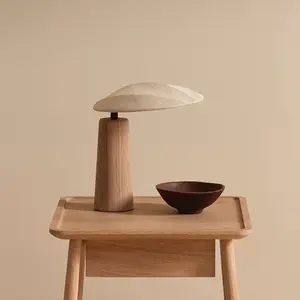 Wabi-sabi Table Lamp Simple Solid Wood Bedroom Bedside Desk Lamp Japanese Log Homestay Tea Table Fabric Decorative Table Lamp
