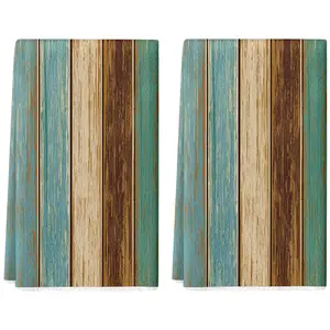 Teal Wood Kitchen Towels Decorative Set Abstract Wood Grain Dish Towels Set of 2 Absorbent Soft Tea Towels 18x26 Inch Decoration Hand Towels for Farmhouse Home Decor