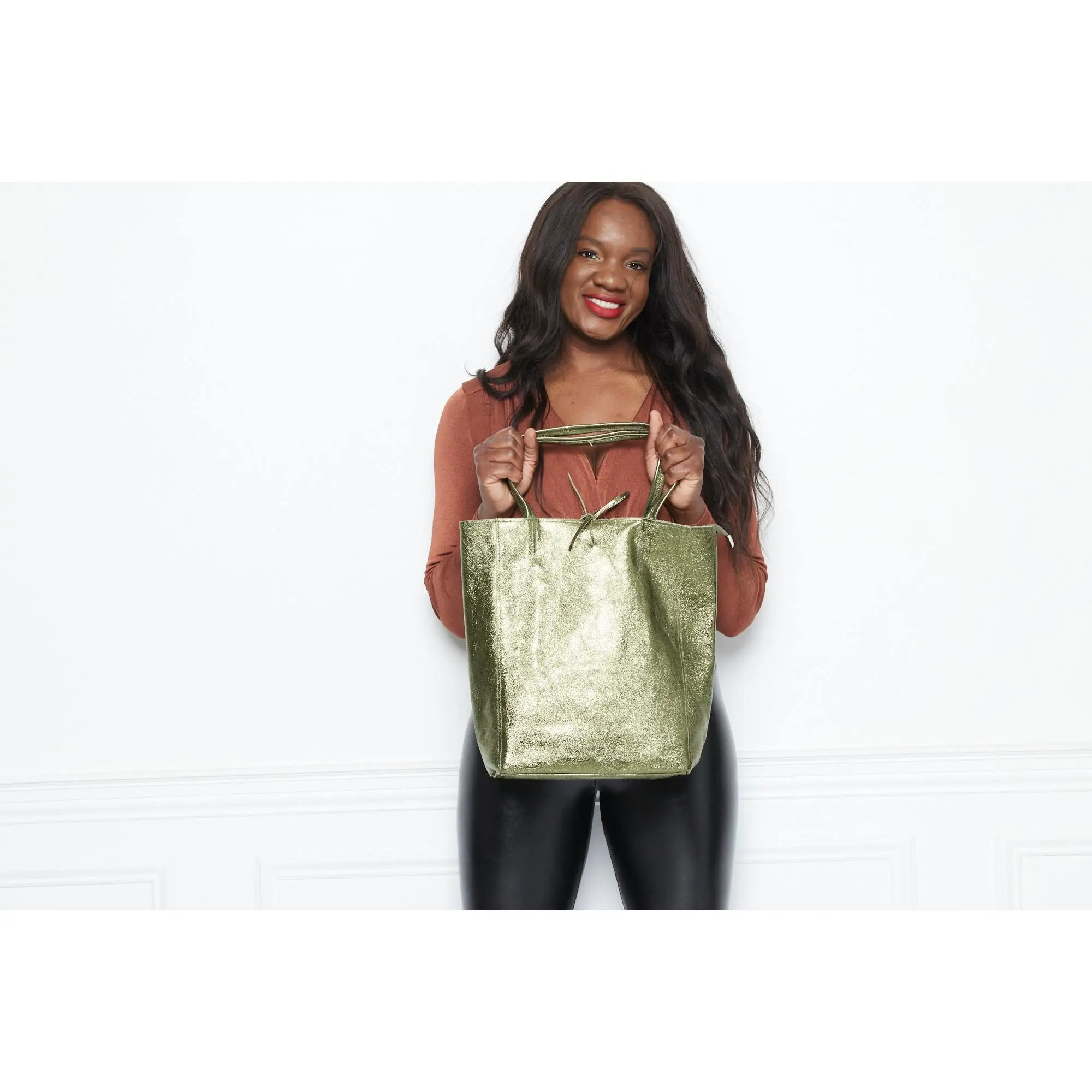 Tote Bag - Metalic Leather - Pistachio