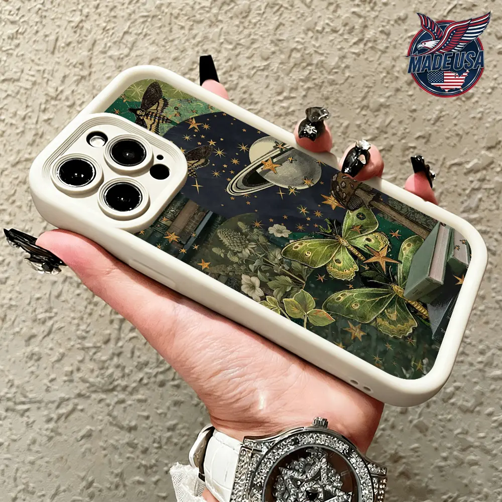 Whimsigoth Celestial Moth Mushroom Dark Academia Pattern for iPhone 17 16 15 14 Pro Max 13 12 11 Air XR XS Plus Slim Shockproof Protective TPU Case