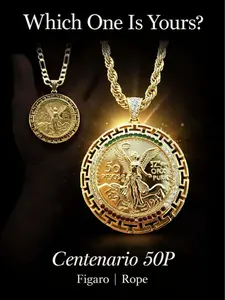 14K Gold Plated Mexican Flag 50 Pesos Centenario Figaro Link 24" 7mm Fashion Chain Unisex Jewelry for All Occasions