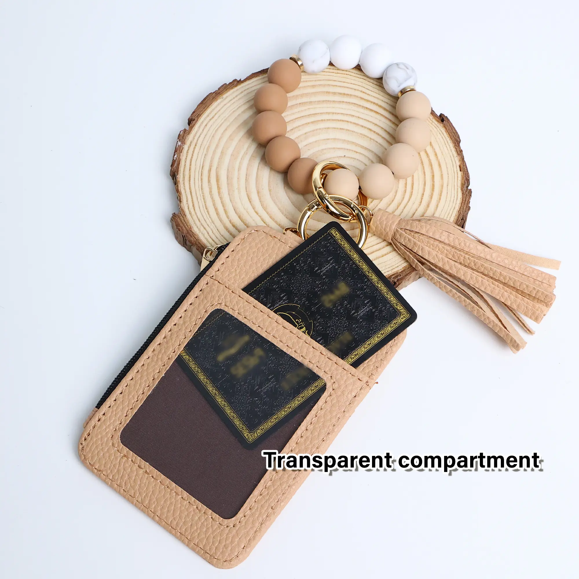 2-in-1 Faux Leather Keychain with Beaded Bracelet, Detachable Wristlet and Card Holder, Stylish Accessory Set for Daily Use or Gifting 2-in-1 Faux Leather Keychain with Beaded Bracelet, Detachable Wristlet and Card Holder, Stylish Accessory Set for Daily Use or Gifting