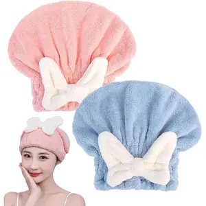 Ultra Absorbent Hair Quick Drying Towel for Women Girls New Microfiber Hair Towel Wrap Dry Turban Soft Bow Tie Plopping Head Towels Shower Cap for Kids (Red) Blue