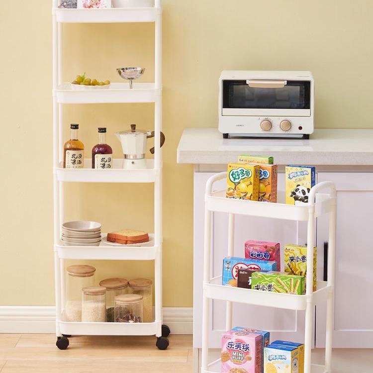 Trolley with Handlebar and Storage Rack, Floor-Standing, Multi-Layer Storage for Kitchen, Bathroom, Snacks, and Toiletries