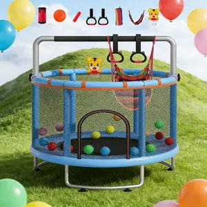 60" Kids Trampoline with Safety Net, mini trampoline, Indoor Outdoor Toddler Trampoline with Swing, Adjustable Gym Bar & Basketball Hoop, Fun Active Play Toy for Boys Girls - Outdoor Trampoline