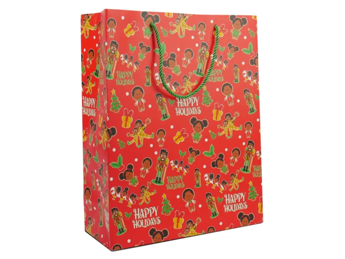 The SivART Gallery December Doodle Days Gift Bag with Red Handles 250 GSM Paper 12" W x 15" H x 4.72" D Original Design Twisted Ribbon Handles