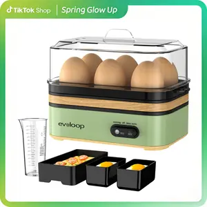 EVOLOOP Rapid Egg Steamer - 6-Egg Capacity, BPA-Free Stainless Steel with Clear Tritan Lid, 400W Electric Egg Cooker for Hard Boiled, Poached, Scrambled, or Omelette, Includes Measurement Cup & 2 Poaching Trays, Auto Shut Off