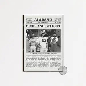 Darrell Alabama Retro Newspaper Print, Dixieland Delight Poster No Frame, Dixieland Delight Lyrics Print, Alabama Poster, The Closer You Get Poster