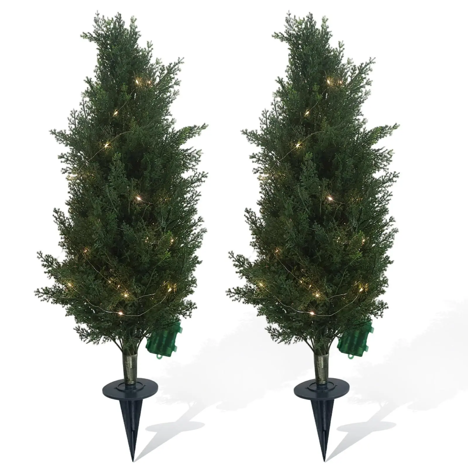 2 Pcs 70CM Outdoor Artificial Cedar Topiary Trees, Faux Cypress Tree with Pot, UV-Resistant Faux Plants for Garden Front Porch Decoration Artificial Boxwood Plants for Outdoor Planters Front Door with light
