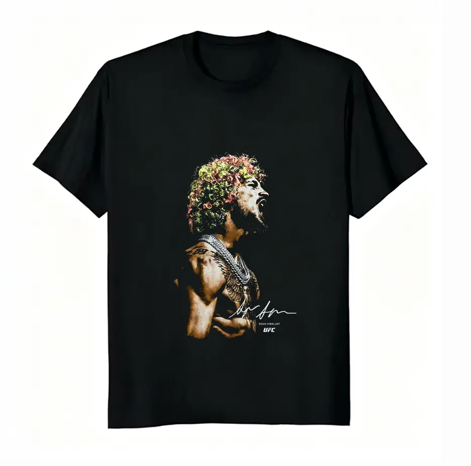Unisex 100% Cotton Sean O'Malley UFC Fighter Portrait Signature Graphic Tee, MMA Fighting Fan Short Sleeve T-Shirt For Men Women