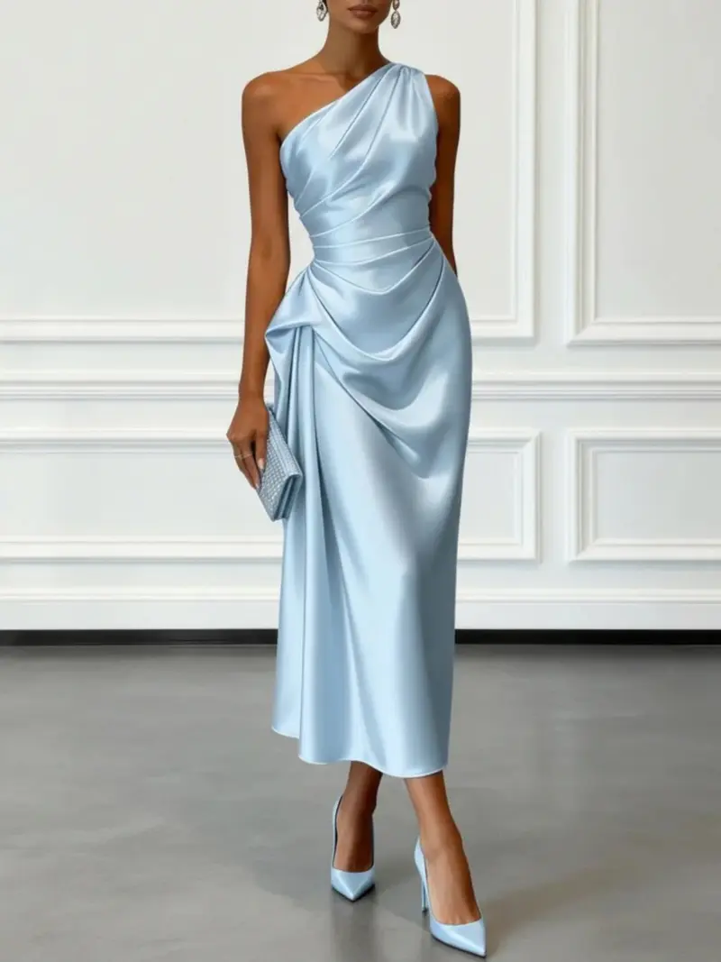 fitted lace wedding dress Mirabella Blue Satin Sorbet Maxi Dress – 12th Tribe main image 1
