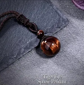 MRed Tiger Eye 16mm Sphere Pendant Necklace, Natural Red Tiger Eye Bead Necklace, Courage & Confidence Crystal Jewelry en Women Pendants Charm Lucky Necklaces