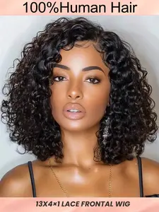 Real Hair Bob Wig 13x4x1 Deep Wave Lace Front, Short Bob Real Hair Wig for Women, Pre-Parted + Baby Hair Wavy Wig