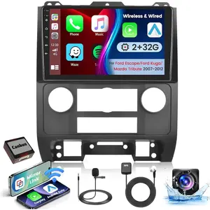 RIMOODY 9-Inch Android Car Stereo for Ford Escape/Kuga/Mazda Tribute 2007-2012, Wireless Carplay/Android Auto, 4GB RAM 64GB ROM, GPS WiFi BT FM RDS SWC+Backup Camera Mic
