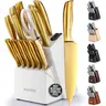 Knife Set with Block & Built-In Sharpener - 12 to 20 Piece Stainless Steel Kitchen Knife Sets with Chef, Steak, Santoku, Bread & Paring Knives, Rust-Proof, Ergonomic Handles