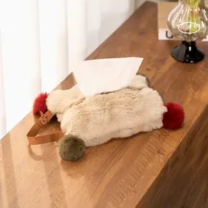 Luxury Plush Paper Towel Holder Bag, Car & Home Use Fabric Napkin Box Organizer, Sturdy Plush Tissue Cover, Elegant Design for Living Room Decor, Bedroom Tissue Holder