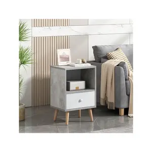 Set Of 2 Nightstand, Mid-Century End Table Wooden Bedside Cupboard With 1 Drawer And Open Shelf, 4 Short Legs For Living Room Bedroom Furnitur