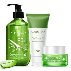 Aloderma Oil Controlling Set, 3 pcs - Aloe Clearing Gel, Aloe Vera Gel + Tea Tree Oil, Hydrating Cream