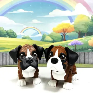 2pcs Boxer Dog 3D Printed Articulated Dog Figure Realistic Look Brown Boxer Puppy Dog Home Office Decor AD-Boxer-2x