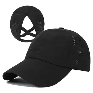 Women's Sports Ponytail Cap with Adjustable Criss Cross Design for Quick Drying and Messy Bun Styling