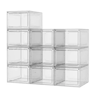 Thickened Clear Magnetic Stackable Flip-Top Shoe Boxes - Dustproof, Moisture-Proof & See-Through, Easy Free Combination, Effortless Open-Take Access, Essential Home Shoe Cabinet Organizer, Large Capacity & Stable Non-Wobbly, Ideal for Closet Storage