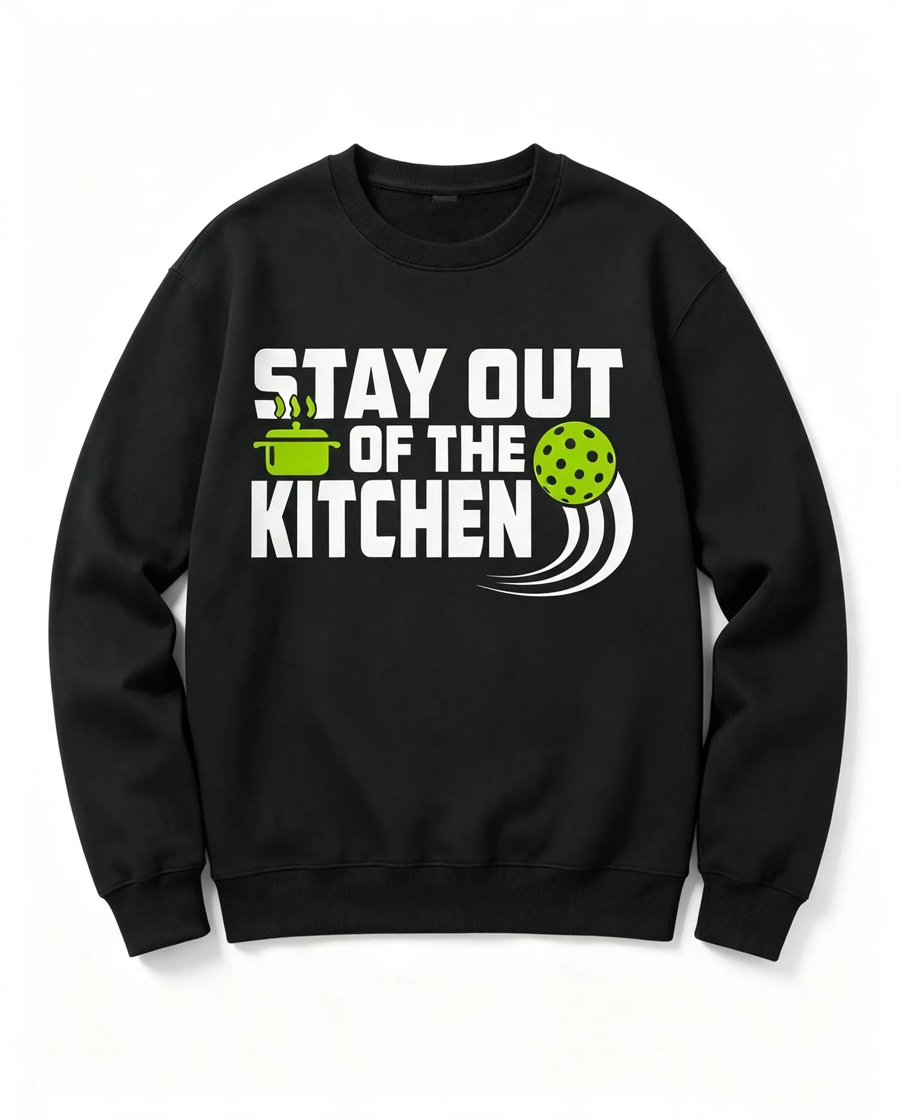 Unisex crew neck sweatshirt, plus size, for couples, back to school, "Stay Out Of The Kitchen" pickleball graphic pullover, casual loose fit soft fleece long sleeve sweatshirt for men and women, sporty vintage funny trendy streetwear