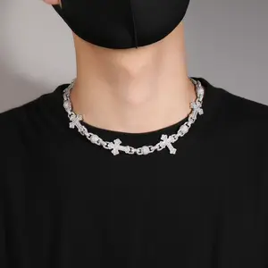 New Full Diamond Light 5A Hip-Hop Cross Bead Necklace for Men Geometric Design Imitation Diamonds Solid Copper Gold/Silver Electroplated 5 Chain Lengths Available Modern Street Style