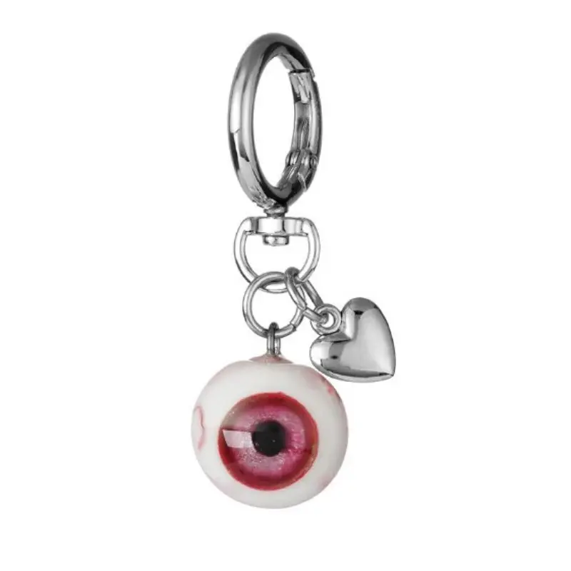 Gothic Keychain with Handmade Clay Eyeball, Horror Bag Charm with Heart Pendant & C Hook, Casual Birthday Accessory for Men Women