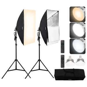 VEVOR Softbox Lighting Kit,  , 20" x 28", Professional Softbox with 45W 3000-6500K LED Bulbs, 3 Continuous Lighting Effects, Tripod Stand, Remote Control, Studio Lights for Portrait shooting, Live Streaming
