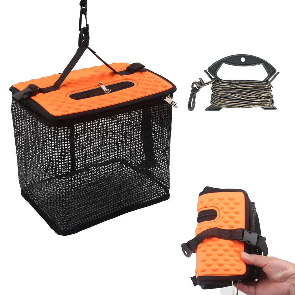 Floating Foldable Fish Basket Portable Collapsible Mesh Fishing Cage Live Bait Minnow Bucket Keep Net for Angling Outdoor Fishing