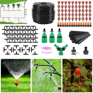 Drip Irrigation Kit with Drip Hose for Garden, 164 ft Length, 65 Nozzles, 3-Zone System, 215 sq ft Coverage