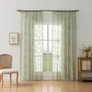 2pc Elegant French Lace Transparent Curtains with Floral Pattern - Semi-Transparent Polyester Fiber, Easy Installation on Rods, Easy Hanging, Perfect for Privacy in Living Rooms and Kitchens, Living Room Curtains, Interior Decoration Accessories