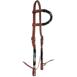 Showman Beaded 1 ear headstall with arrow design, Argentina Cow Leather