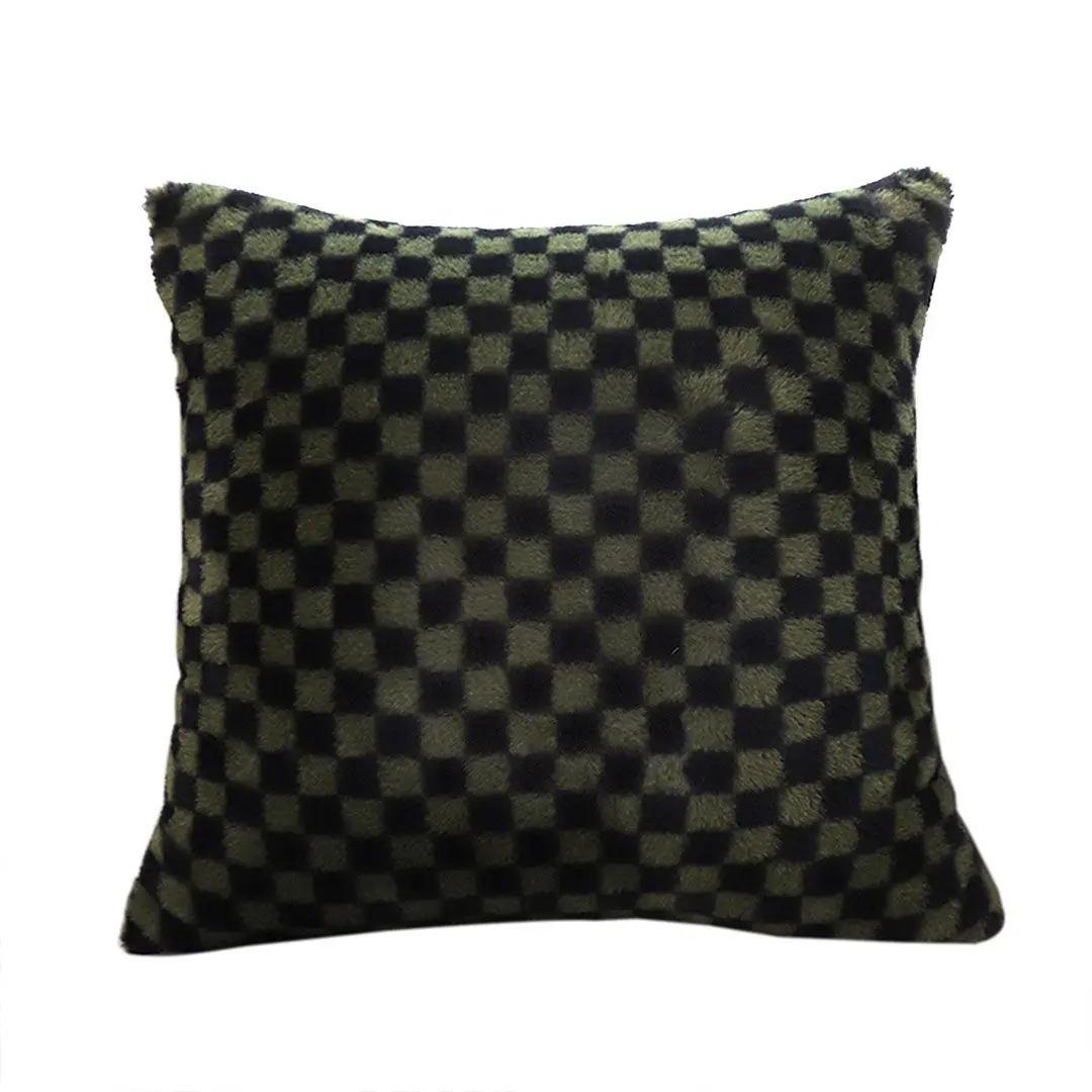11.8inches Urban Light Luxury Dark Green Checkered Lumbar Throw Pillow – Decorative Cushion