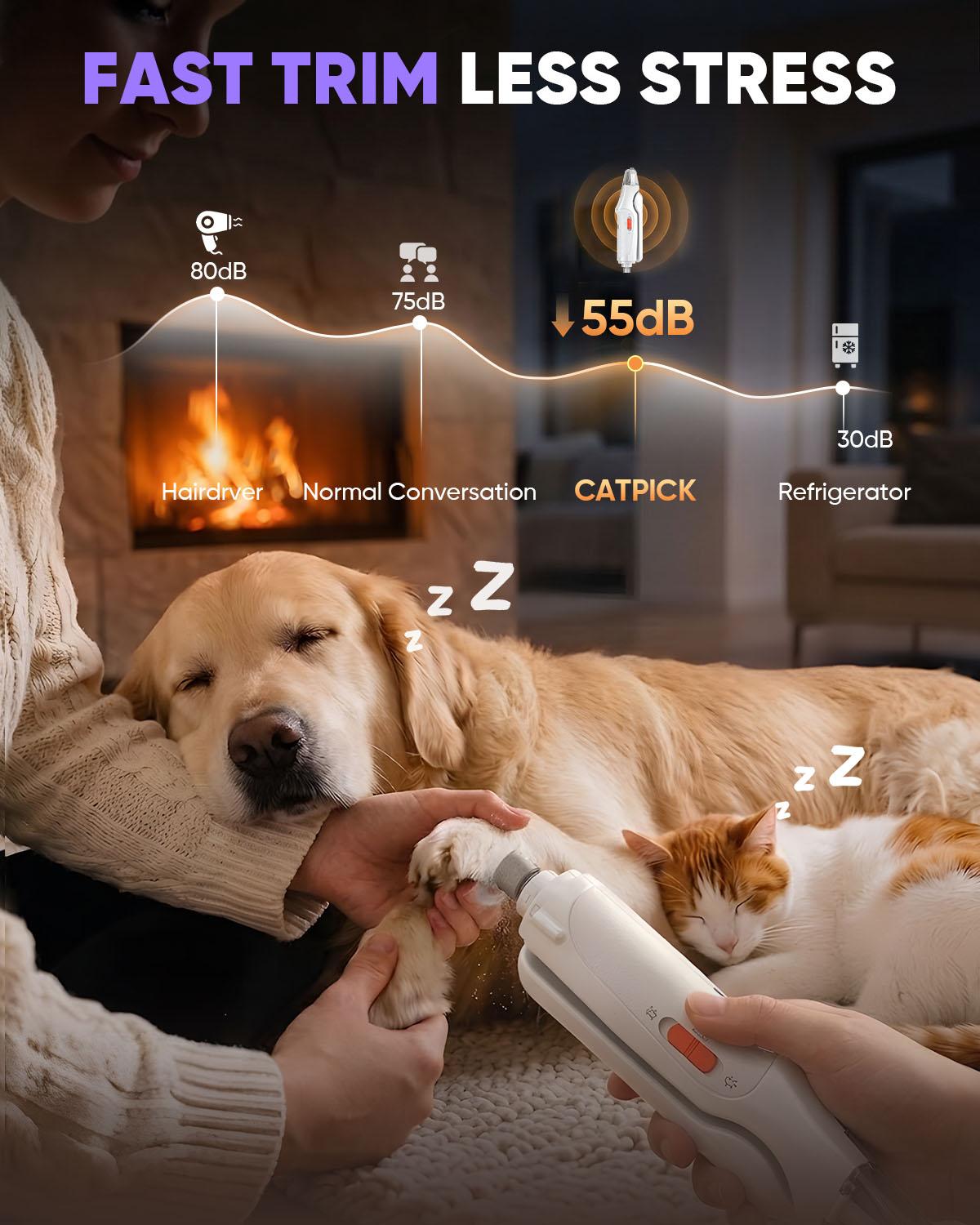 Catpick 2-in-1 Rechargeable Pet Grooming Paw Trimmer & Nail File Set with LED Light, Low-Noise Motor for Safe Trimming of Light-Colored Claws on Dogs & Cats of All Sizes Catpick 2-in-1 Rechargeable Pet Grooming Paw Trimmer & Nail File Set with LED Light, Low-Noise Motor for Safe Trimming of Light-Colored Claws on Dogs & Cats of All Sizes