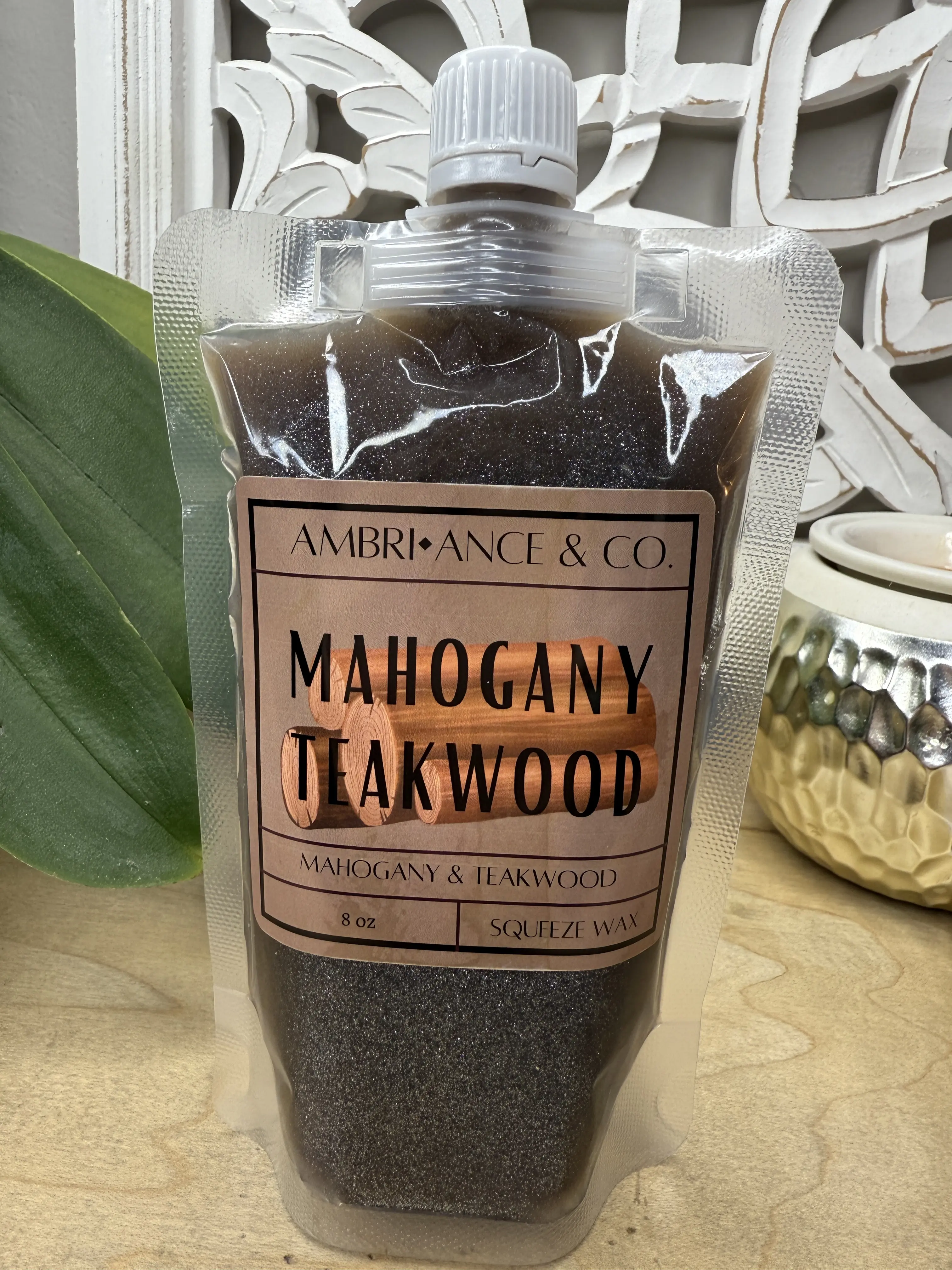 Mahogany Teakwood Scented SqueezeWax Melts 8oz. Ambri•ance & Co. Product. Home Fragrance