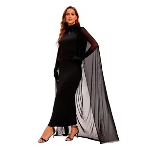 Halloween Vampire Witch Costume Ghost Sorceress with Cape Mesh Cloak Masquerade Stage Performance Outfit